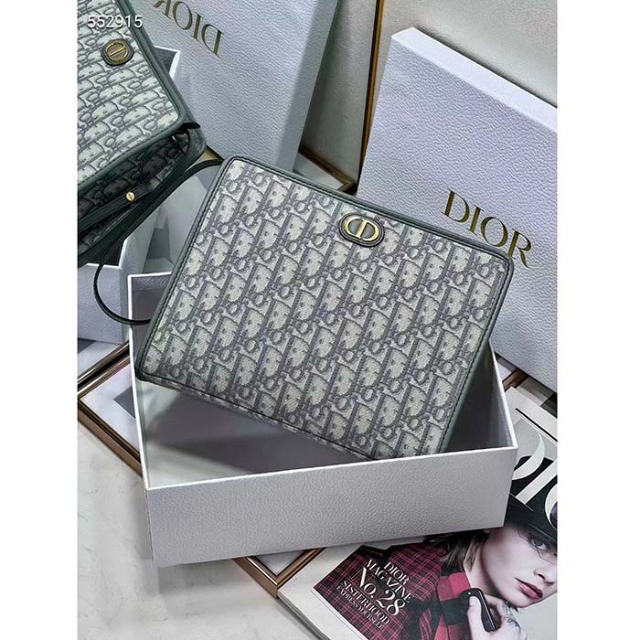 Dior Unisex CD Medium 30 Montaigne Pouch Gray Dior Oblique Jacquard (8)