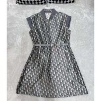 Dior Women CD Belted Dress Gray Technical Taffeta Jacquard Dior Oblique Motif Reference 417R92A2970_X8854 (2)