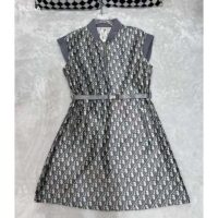 Dior Women CD Belted Dress Gray Technical Taffeta Jacquard Dior Oblique Motif Reference 417R92A2970_X8854 (2)