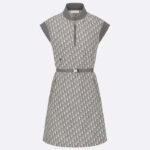 Dior Women CD Belted Dress Gray Technical Taffeta Jacquard Dior Oblique Motif Reference 417R92A2970_X8854