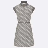 Dior Women CD Belted Dress Gray Technical Taffeta Jacquard Dior Oblique Motif Reference 417R92A2970_X8854