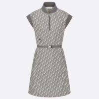 Dior Women CD Belted Dress Gray Technical Taffeta Jacquard Dior Oblique Motif Reference 417R92A2970_X8854 (2)