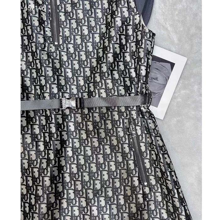 Dior Women CD Belted Dress Gray Technical Taffeta Jacquard Dior Oblique Motif Reference 417R92A2970_X8854 (6)