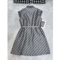 Dior Women CD Belted Dress Gray Technical Taffeta Jacquard Dior Oblique Motif Reference 417R92A2970_X8854 (2)