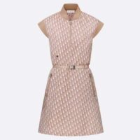 Dior Women CD Belted Dress Melocoton Pink Technical Taffeta Jacquard Dior Oblique Motif Reference 417R92A2970_X1245 (2)