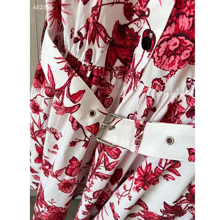 Dior Women CD Belted Shirt Dress White Cotton Silk Poplin Red Toile De Jouy Mexico Motif Reference 417R89A3676_X3810 ( (5)