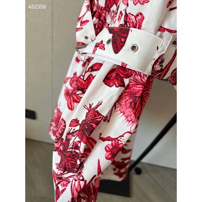 Dior Women CD Belted Shirt Dress White Cotton Silk Poplin Red Toile De Jouy Mexico Motif Reference 417R89A3676_X3810 ( (6)