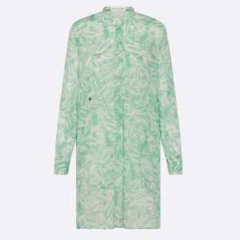 Dior Women CD Blouse Melocoton Sea Green Cotton Voile with Allover Butterfly Motif