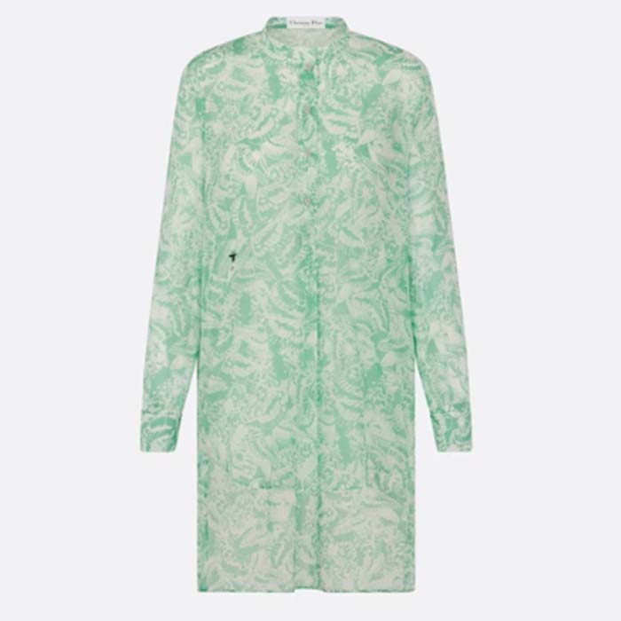 Dior Women CD Blouse Melocoton Sea Green Cotton Voile with Allover Butterfly Motif