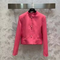 Dior Women CD Cropped Jacket Passion Pink Wool Silk Long Sleeves (9)