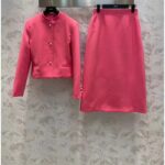 Dior Women CD Cropped Jacket Passion Pink Wool Silk Long Sleeves – Image 4