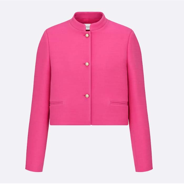 Dior Women CD Cropped Jacket Passion Pink Wool Silk Long Sleeves