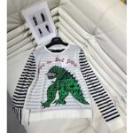 Dior Women CD Dior Marinière Sweater Navy Blue White Linen Cashmere Silk Knit Green Dragon Motif - Image 2