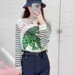 Dior Women CD Dior Marinière Sweater Navy Blue White Linen Cashmere Silk Knit Green Dragon Motif - Image 11