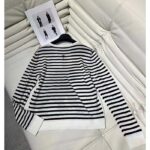 Dior Women CD Dior Marinière Sweater Navy Blue White Linen Cashmere Silk Knit Green Dragon Motif - Image 3