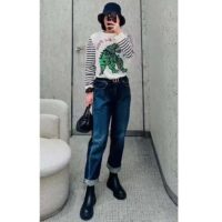 Dior Women CD Dior Marinière Sweater Navy Blue White Linen Cashmere Silk Knit Green Dragon Motif (5)