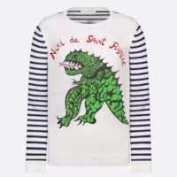 Dior Women CD Dior Marinière Sweater Navy Blue White Linen Cashmere Silk Knit Green Dragon Motif