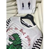 Dior Women CD Dior Marinière Sweater Navy Blue White Linen Cashmere Silk Knit Green Dragon Motif (5)