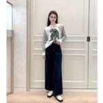 Dior Women CD Dior Marinière Sweater Navy Blue White Linen Cashmere Silk Knit Green Dragon Motif - Image 8