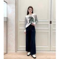 Dior Women CD Dior Marinière Sweater Navy Blue White Linen Cashmere Silk Knit Green Dragon Motif (5)