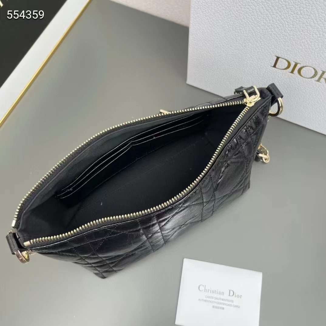 Dior Women CD Diorstar Hobo Bag Chain Black Macrocannage Crinkled Calfskin Reference S3202UNIO_M900 (1)