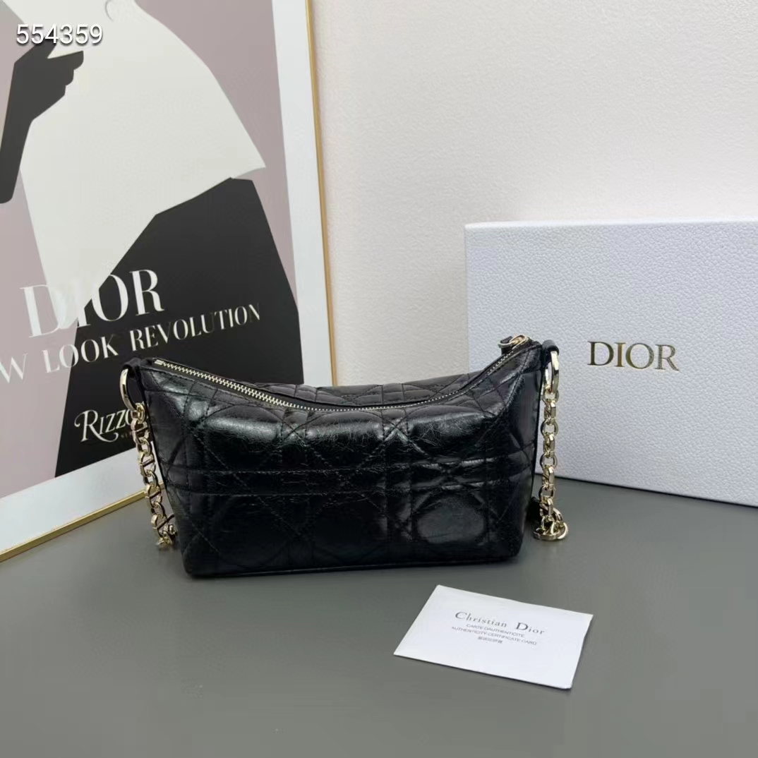 Dior Women CD Diorstar Hobo Bag Chain Black Macrocannage Crinkled Calfskin Reference S3202UNIO_M900 (2)