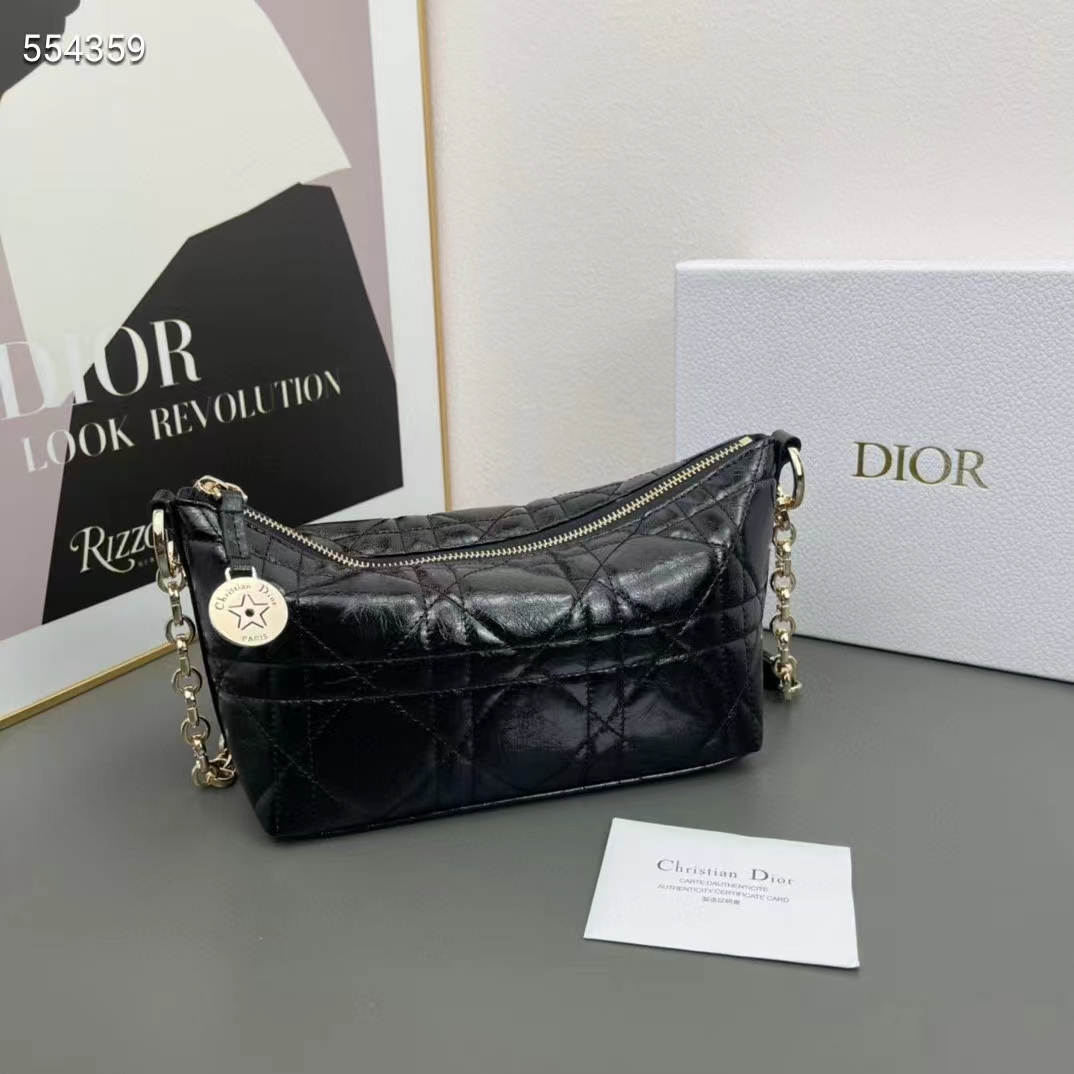Dior Women CD Diorstar Hobo Bag Chain Black Macrocannage Crinkled Calfskin Reference S3202UNIO_M900 (4)