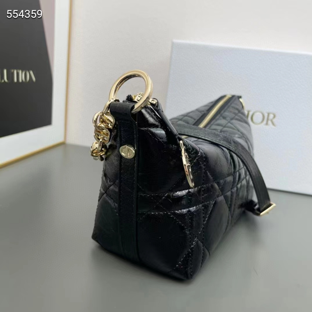 Dior Women CD Diorstar Hobo Bag Chain Black Macrocannage Crinkled Calfskin Reference S3202UNIO_M900 (5)