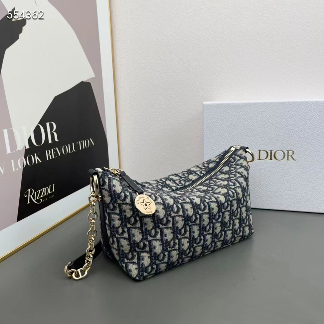 Dior Women CD Diorstar Hobo Bag Chain Blue Dior Oblique Jacquard Reference S3202UTZQ_M928 (10)