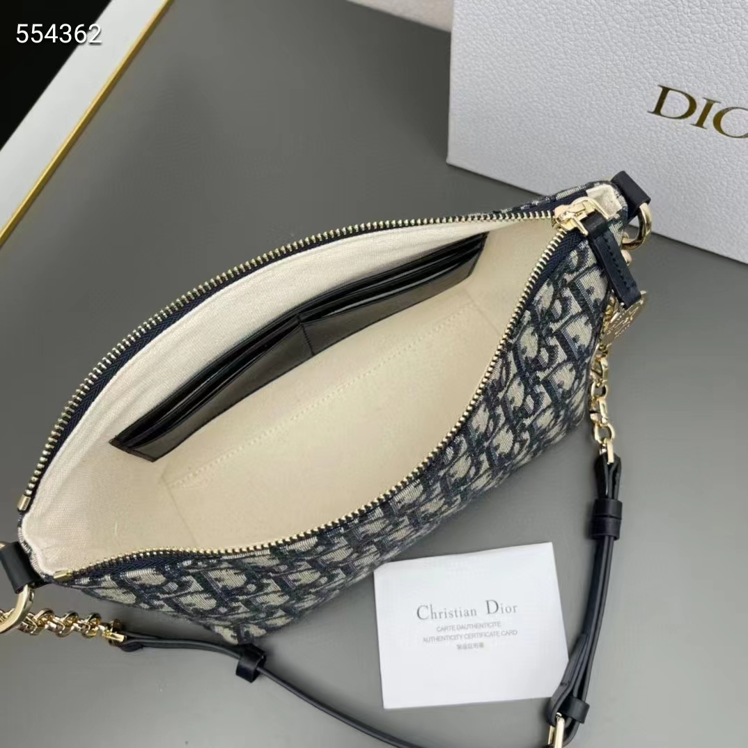 Dior Women CD Diorstar Hobo Bag Chain Blue Dior Oblique Jacquard Reference S3202UTZQ_M928 (6)