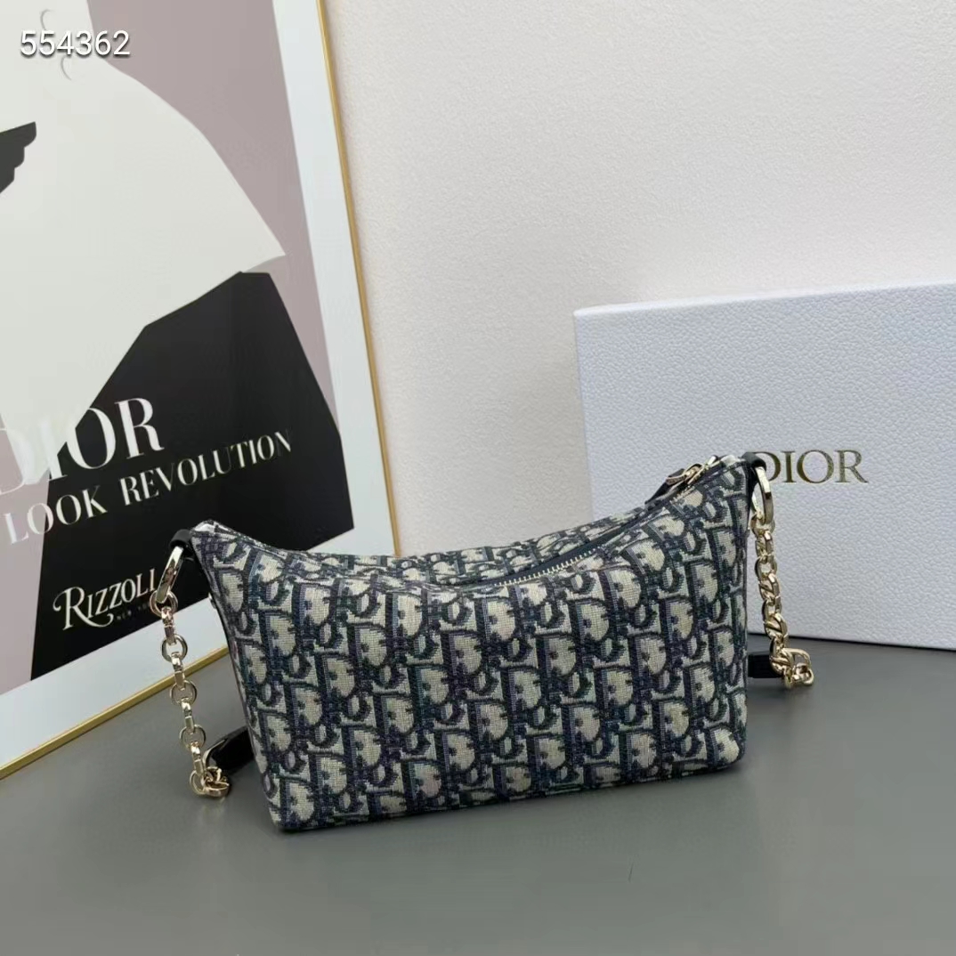 Dior Women CD Diorstar Hobo Bag Chain Blue Dior Oblique Jacquard Reference S3202UTZQ_M928 (9)