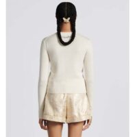 Dior Women CD Embroidered Sweater Gold-Tone White Cashmere Knit Butterfly Around the World Motif (6)