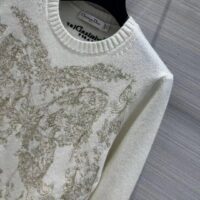 Dior Women CD Embroidered Sweater Gold-Tone White Cashmere Knit Butterfly Around the World Motif (6)