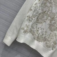 Dior Women CD Embroidered Sweater Gold-Tone White Cashmere Knit Butterfly Around the World Motif (6)