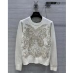 Dior Men CD Embroidered Sweater Gold-Tone White Cashmere Knit Butterfly Around the World Motif - Image 2