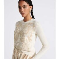 Dior Women CD Embroidered Sweater Gold-Tone White Cashmere Knit Butterfly Around the World Motif (6)