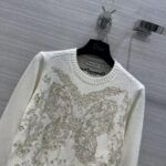 Dior Men CD Embroidered Sweater Gold-Tone White Cashmere Knit Butterfly Around the World Motif - Image 4
