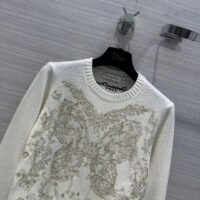 Dior Women CD Embroidered Sweater Gold-Tone White Cashmere Knit Butterfly Around the World Motif (6)