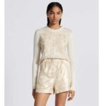 Dior Women CD Embroidered Sweater Gold-Tone White Cashmere Knit Butterfly Around the World Motif - Image 11