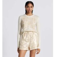 Dior Women CD Embroidered Sweater Gold-Tone White Cashmere Knit Butterfly Around the World Motif (6)