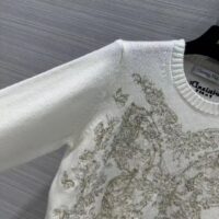 Dior Women CD Embroidered Sweater Gold-Tone White Cashmere Knit Butterfly Around the World Motif (6)