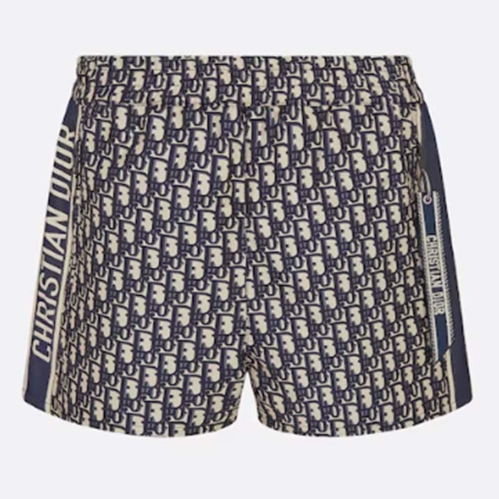 Dior Women CD Essentials Shorts Blue Technical Taffeta Jacquard with Dior Oblique Motif