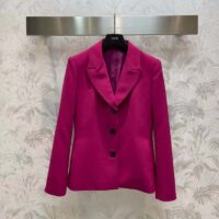 Dior Women CD Fitted Jacket Passion Pink Wool Silk Front Button Closure