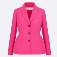 Dior Women CD Fitted Jacket Passion Pink Wool Silk Front Button Closure