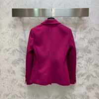 Dior Women CD Fitted Jacket Passion Pink Wool Silk Front Button Closure