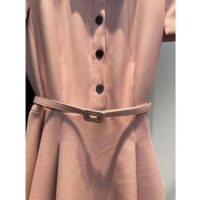 Dior Women CD Flared Belted Dress Melocoton Pink Wool Silk Couture Rounded Sleeves (6)