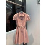 Dior Women CD Flared Belted Dress Melocoton Pink Wool Silk Couture Rounded Sleeves - Imagen 2