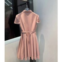 Dior Women CD Flared Belted Dress Melocoton Pink Wool Silk Couture Rounded Sleeves (6)