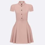 Vestido Dior para mujer CD acampanado con cinturón, Melocoton, lana rosa, seda, costura, mangas redondeadas