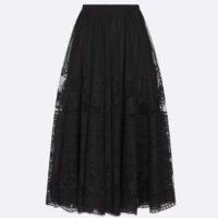 Dior Women CD Flared Mid-Length Skirt Black Technical Cotton Lace D-Lace Butterfly Motif (10)